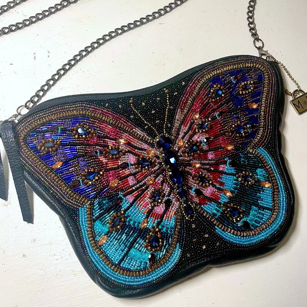 Mary Frances Jewels Butterfly Beaded Leather Crossbody Bag (NWOT)